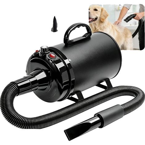 Secador de pelo para perros, 2800 W de potencia, temperatura ajustable de 55 ℃ a 131 °F, flujo de aire de 20 a 80 m/s, boquilla flexible de 2,7 m, bajo nivel de ruido (15 dB). (1/5)