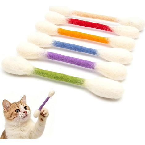 Lot de 6 Jouets Coton-Tige pour Chat, 15cm Bâtonnet Interactif avec Embout en Feutre Coloré, Balles à Mâcher pour Chat d'Intérieur – Couleurs Aléatoires Mélangées (1/5)