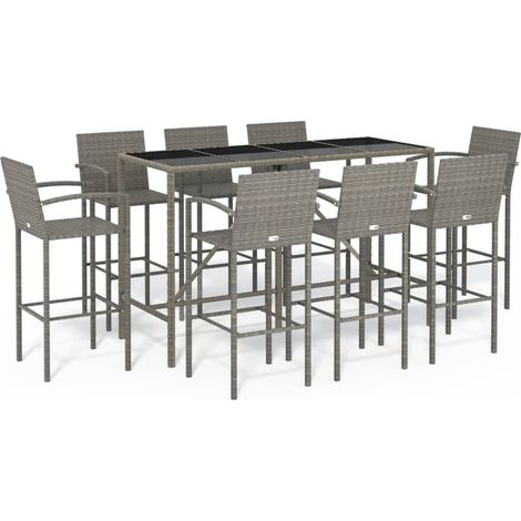 Maison Exclusive - 9-tlg. Gartenbar-Set Grau Poly Rattan