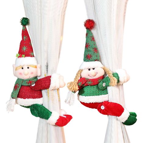 Verpackung wieder verschließen. (Kombinations-Gardinenhalter 003-A, Gardinenhalter 003-B) 2 weihnachtliche Gardinenclips, rote und grüne Elfenfiguren, dekorative Gardinenhalter für Zuhause, originelle (1/3)