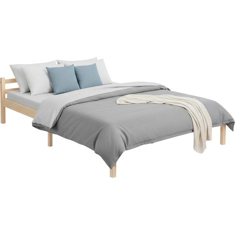 FurnitureR Lit en bois pour adultes, cadre en pin, tête et pied style nordique, rangement sous le lit, idéal pour les adolescents ou la chambre d'hôtes, couleur bois naturel, double 140 x 190 cm (1/5)