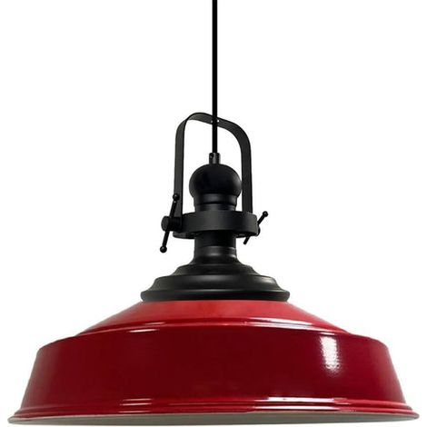 Suspension Industrielle en Métal Rouge Peint à la Main – Lustre Vintage E27 Ø41 cm pour Salon, Chambre ou Salle à Manger (1/5)
