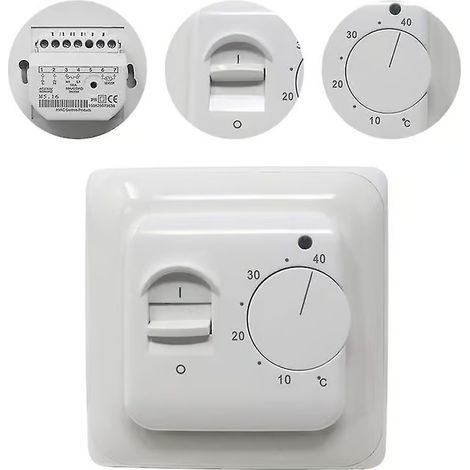 Thermostat manuel pour chauffage au sol 220 V 16 A, régulateur de chauffage au sol électrique, thermostat d'ambiance mécanique avec sonde de température au sol (1 pièce) (1/3)