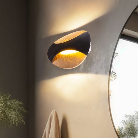Wandlampe schwarz gold LED Wandleuchte Flurleuchte Treppenhauslampe Wohnzimmerlampe, 6W 230lm warmweiß, BxH 21x15 cm