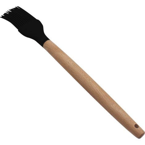 Pinceau en silicone - Manche en bois résistant à la chaleur - Beurre, sauce, marinade, grillades et pâtisserie (Noir)