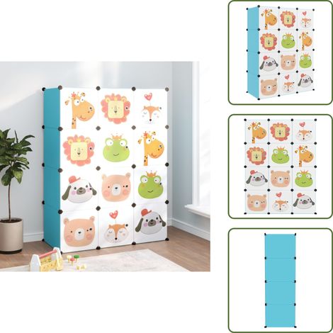 Kinderschrank Modular mit 12 Würfeln Blau PP - Kinder Regal - Kleideraufbewahrung - Spielzeugregal - Organisationshilfe - Wurfelfachmöbel