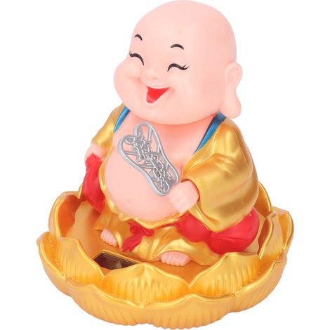 Bouddha Maitreya souriant et hochant la tête, jouet solaire automatique pour tableau de bord de voiture, doré (1/5)