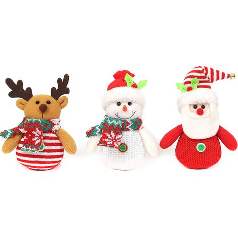 Lot de 3 décorations de Noël en peluche : Père Noël, bonhomme de neige et renne (poupées en tricot à suspendre) (1/5)