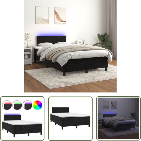 The Living Store Sommier à lattes de lit avec matelas LED Noir 120x200cm Velours - Lit Plateforme - Lit Design - Lit Capitonné - Lit Velours - Lit Avec Rangement (1/5)