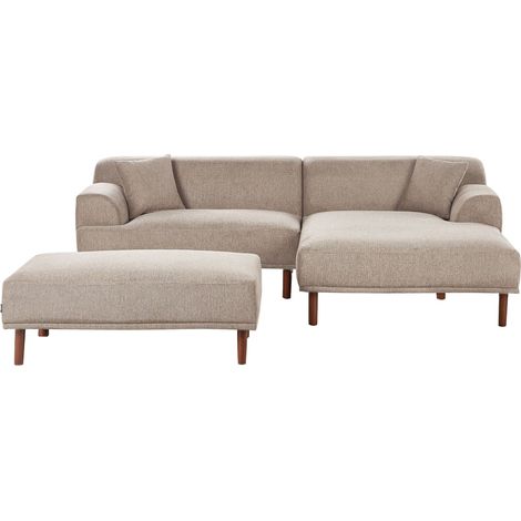 Corner Sofa 3 Seater HOLT Fabric Taupe with Ottoman Left Hand