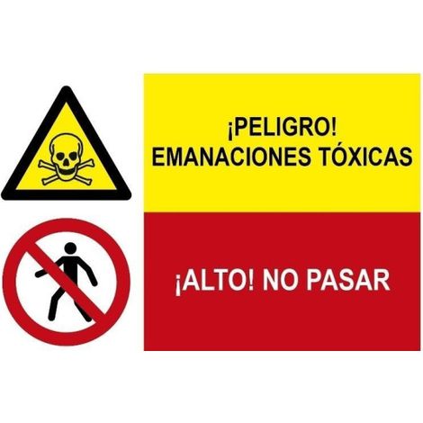 Señal combinada Peligro emanaciones tóxicas, Alto no pasar SEKURECO                 Adhesivo vinilo