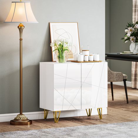 Credenza da ingresso con 2 ante e ripiani regolabili per cucina e soggiorno, 80x40x75 cm, bianco lucido.