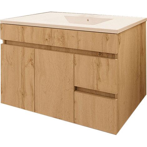 Kibath Mueble de baño con Lavabo URBAN 80x45 cm acabado ROBLE NATURAL mate 2 cajones y puertas suspendido (1/4)