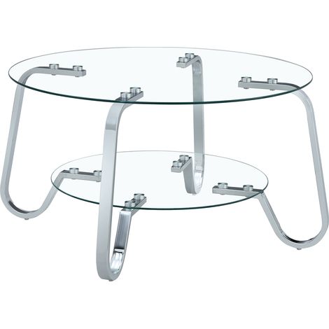Retro minimalistischer Stil Metallrahmen Doppelschicht gehärtetes Glas Couchtisch, fügt einen Hauch von Eleganz zu Ihrem Wohnzimmer (1/5)