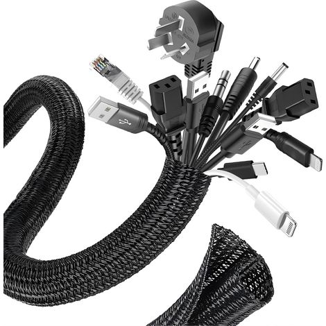 Gaine Cable 6 m Noire, Protection pour Cable Auto-Fermante Ø16-25 mm, Gaine Cable Souple pour TV, PC, Home Cinéma, Bureau et Véhicule (1/5)