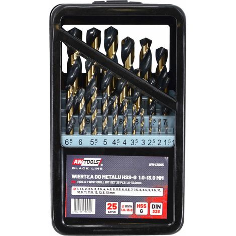 AWTOOLS Metall-HSS-Bohrer-Set M2, 25-teilig / 1,0–13,0 mm / Premium (1/5)
