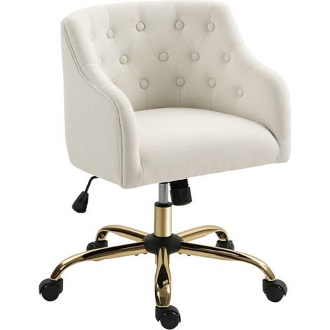 Chaise de bureau beige pivotante réglable en tissu effet lin avec bascule, conception soignée (1/5)