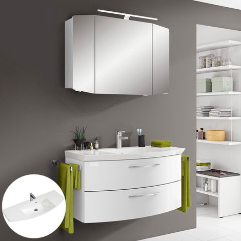 Badezimmer Waschplatz Set CERVIA-66 in Hochglanz weiß, inkl. LED-Spiegelschrank, B/H/T: 101/200/50,5 cm (1/5)