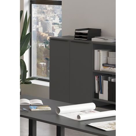 Armoire basse de bureau 2 portes graphite Maily (1/5)