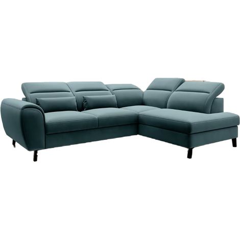 Canapé d’angle convertible NOBLESSE en velours avec coffre et pieds en bois noir – 265cm angle droit-Vert forêt-angle droit (1/5)