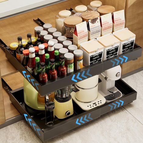 Juego de 2 cajones deslizantes adhesivos para cocina, de 32 a 52 cm, sin necesidad de taladrar, para el hogar, color negro.