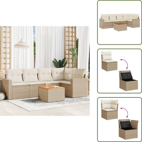 6-tlg. Garten-Sofagarnitur mit Kissen Beige Poly Rattan - Gartenmöbel Set - Esszimmergarnitur Außen - Lounge Möbel - Rattan Gartenset - Outdoor Wohnzimmer (1/5)