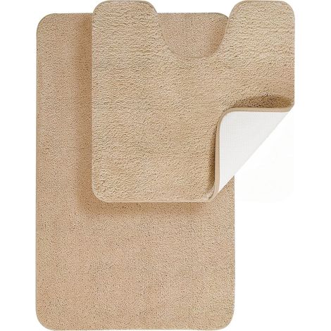 Lot 2 Tapis de Bain Microfibre 50x80 + 50x50 cm, Camel (1/5)