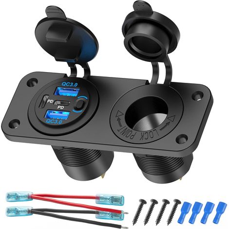 4 Ports Prise USB 12V Panneau d'interrupteurs Marins 12 Volts, Deux Ports PD30W et Deux Ports USB QC18W Chargeur de Voiture avec Interrupteur, Étanche à l'eau Prise Allume-Cigarette 150W Kit (1/5)