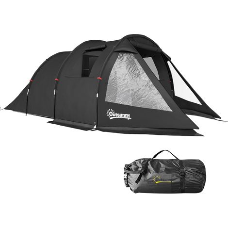 Tienda de campaña para camping, tienda de senderismo, tienda de campaña, resistente a la intemperie, 2 habitaciones, 475 x 264 cm de ancho x 172 cm de alto, negra