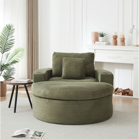 MODFU – Divano lounge modulabile in velluto a coste con poggiapiedi separabili, portabicchieri, tasche laterali, schiuma e molle per salone – Verde (1/5)