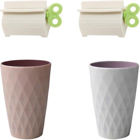 Porta spazzolino + dispenser di dentifricio, bicchiere riutilizzabile per collutorio da 450 ml, materiale PP + TPR, design scandinavo opaco antiscivolo (1/5)