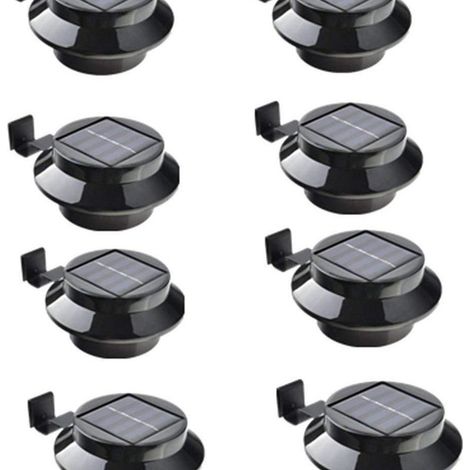 Lot de 8-Lampe solaire 3 LED pour gouttière et rambarde – Éclairage de couloir extérieur – Finition discrète (1/5)
