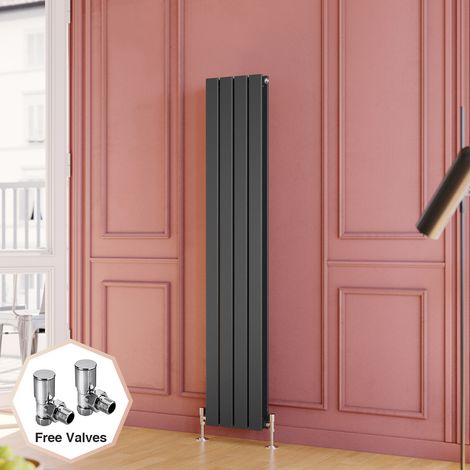 ELEGANT 1600 x 300 mm Anthracite Designer Vertical Column Radiator Double Flat Panel Designer Bathroom Radiator + Angled Radiator Valves (1/5)