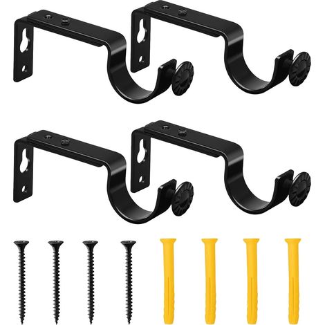 Lot de 4 supports de rideau réglables en métal avec vis en fer robustes et durables, Support d'étagère d'angle pour tringle à rideaux (1/5)