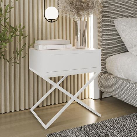 AX LIVING Nachttisch modern weiß Aleio X 45 cm weißes Gestell