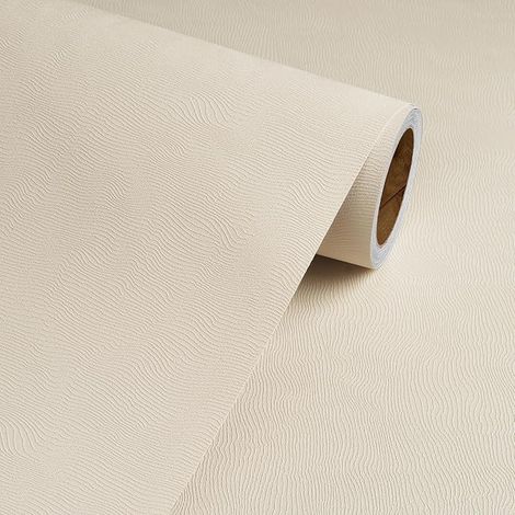 Carta da parati beige goffrata, adesivo da parete per camera da letto e soggiorno, carta adesiva chiara impermeabile, pellicola adesiva per mobili cucina, rotolo per mobili beige armadio 40 cm x 2 m (1/5)