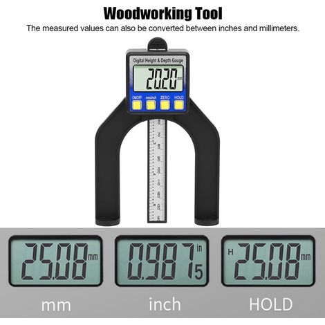 Règle de mesure de profondeur pour scie circulaire, jauge numérique LCD 0-80mm/0-3 1/8", outil de menuiserie pour mesure de hauteur (1/5)