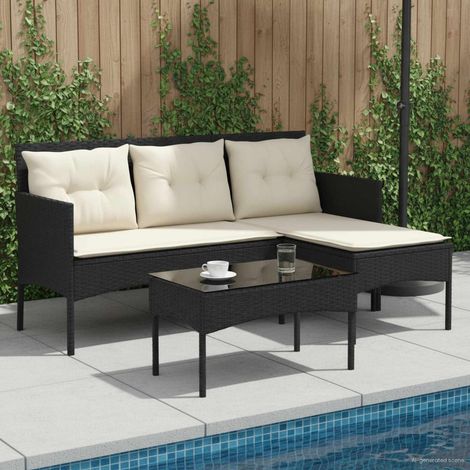 Gartensofa-set mit Kissen 2 pcs Schwarz und Creme Poly-Rattan