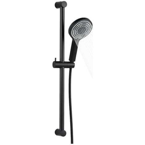 Barre de douche coulissante avec pommeau de douche 6 modes, tuyau en acier inoxydable de 1,5 m, rail de rehaussement réglable de 70 cm et pommeau de douche à main haute pression, noir mat