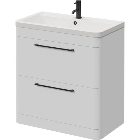 Oslo Gloss White 800mm 2 Drawer Vanity Unit with Anya Basin - 800mm - Matt Black 320mm Handle