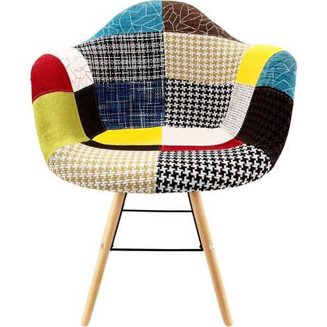 Marvin Poltrona Patchwork Relax Sedia Colorata Design In Tessuto Con Struttura Legno Di Faggio Schienale Braccioli Imbottita Per Soggiorno Studio Casa Salotto Camera (1/4)