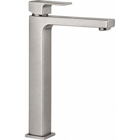 Mélangeur de lavabo haut en laiton de couleur acier brossé Gattoni SQUARE 2584/25NS  Sans vidage - acier inoxydable brossé