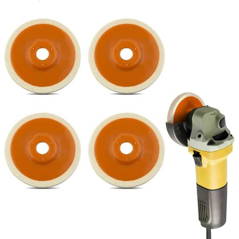 Lot de 4 disques de polissage en laine pour meuleuse d'angle 125 mm pour perceuse, outil de meulage rotatif (1/5)