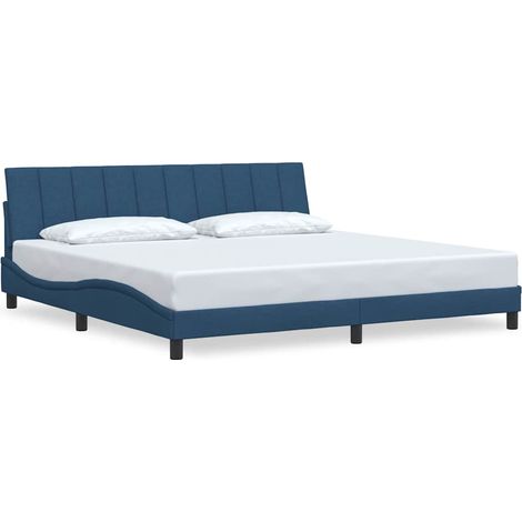 Lit double，Lit adulte，Cadre de lit sans matelas Hanko bleu 200x200 cm tissu CFW9389622 (1/5)