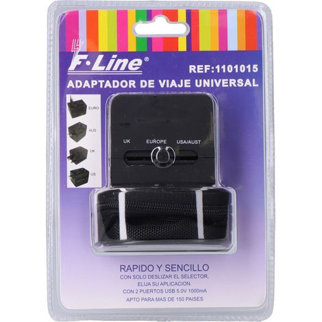 Adaptador de Viaje, Enchufe Universal con 2 USB para USA, UK, Europa y Australia