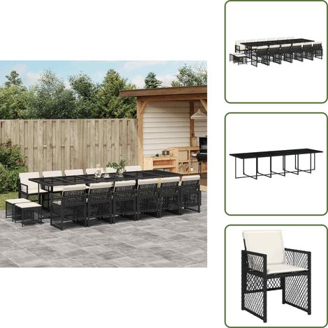 vidaXL 17-tlg. Garten-Essgruppe mit Kissen Schwarz Poly Rattan (1/5)