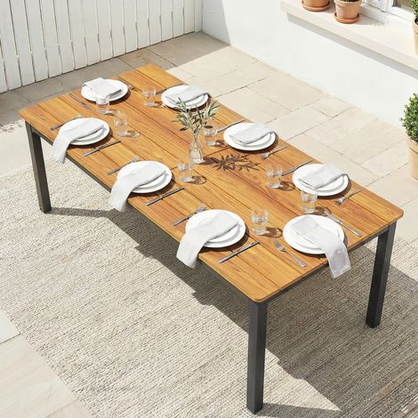 Table de jardin pour 6 à 8 personnes. table à manger extérieure plateau à lattes en bois massif. 180x86x74cm. teck