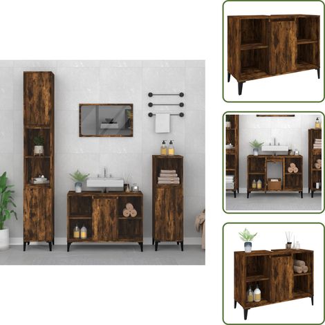 Armario de madera - vidaXL Armario de lavabo madera contrachapada roble ahumado 80x33x60cm - Armario de roble