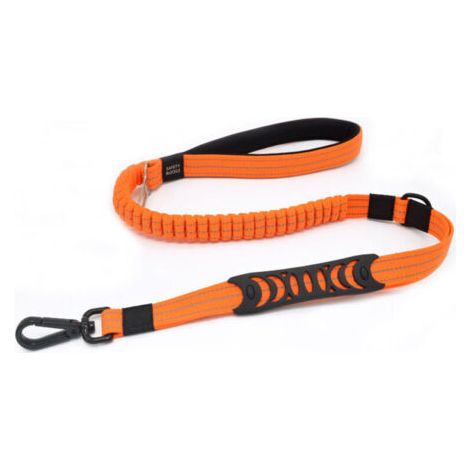 Laisse pour Chien Solide avec Poignée Rembourrée Corde Anti Traction Laisse de Dressage Élastique pour Moyens et Grands Chiens en Fort Tirage (110CM-150CM, Orange) (1/4)