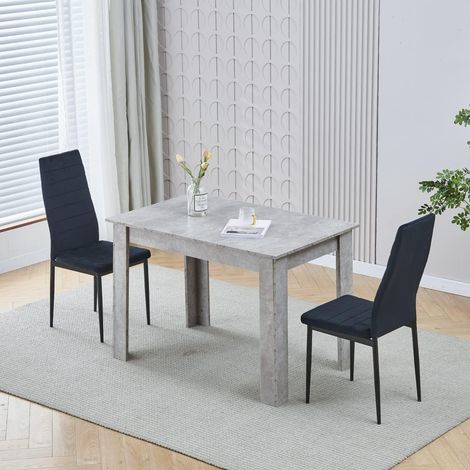 Dining Room Set, Beton Grey Dining Table with Chairs, 110x70 cm Table and Chairs for Living Room Home Kitchen (Table with 2 Chairs, Black Flannel)